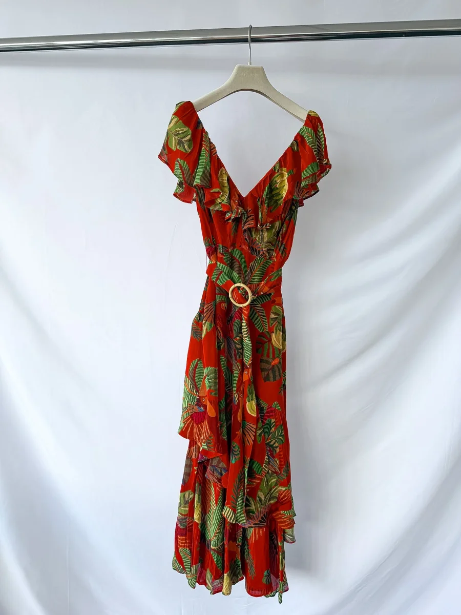 Farm Rio Red Forest Birds Belted Midi-Dress - Imagen 3