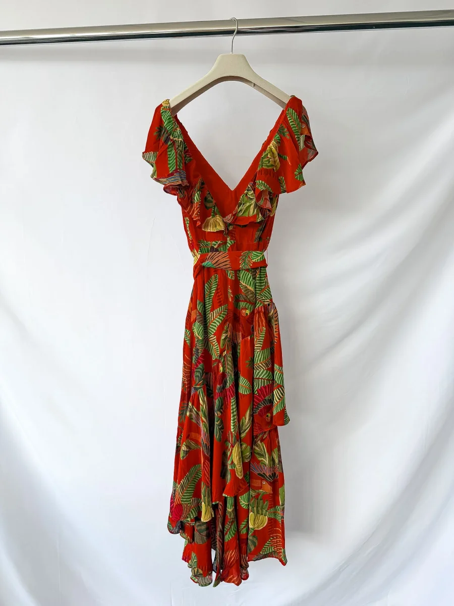 Farm Rio Red Forest Birds Belted Midi-Dress - Imagen 5