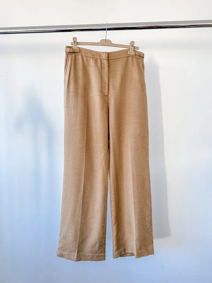 Gabriela Hearst Silk Vesta Brushed Caramel Brown Straight Leg Trousers