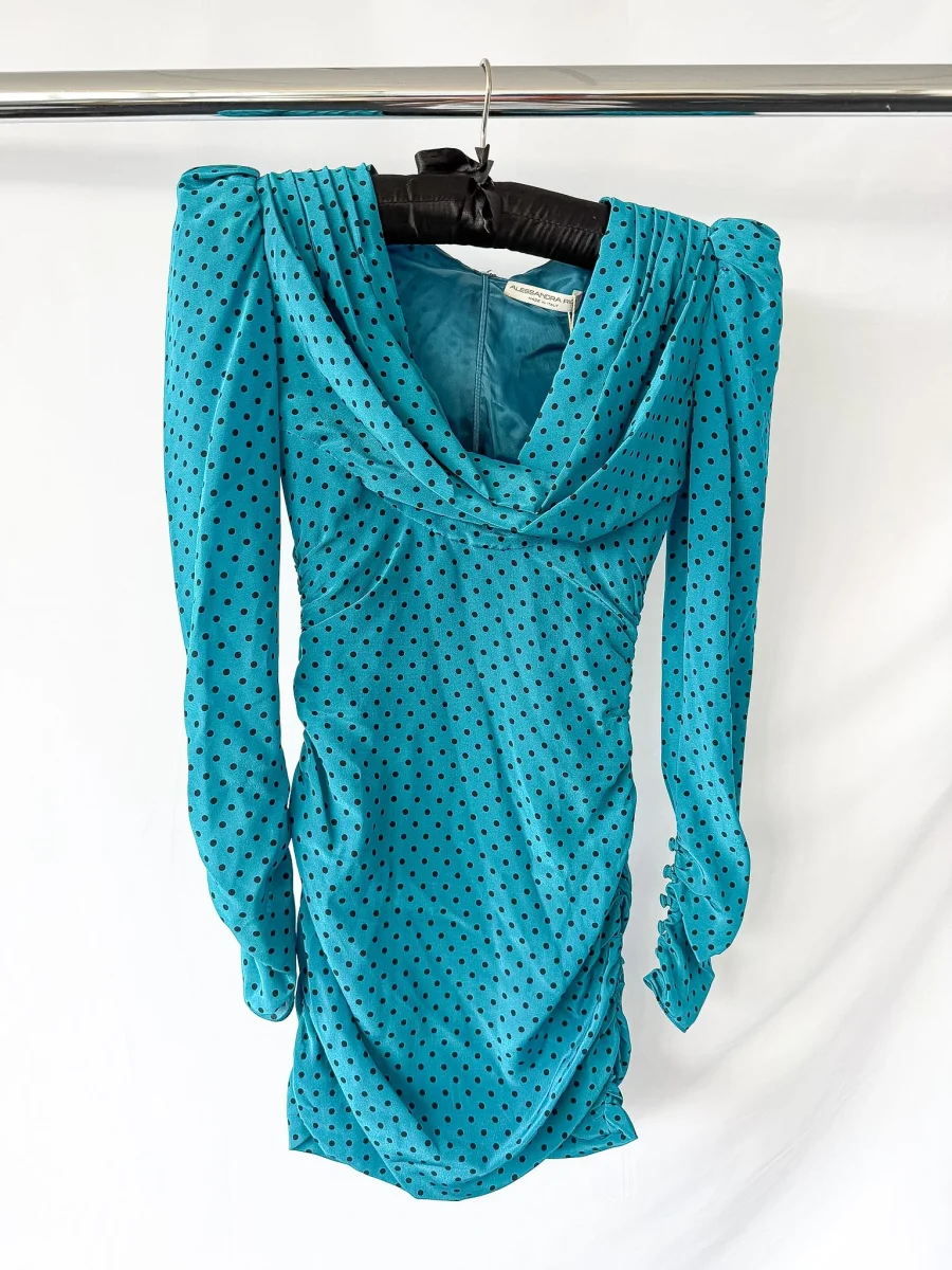 Alessandra Rich Blue Polka Dot Puff Sleeve Mini Dress - Imagen 5