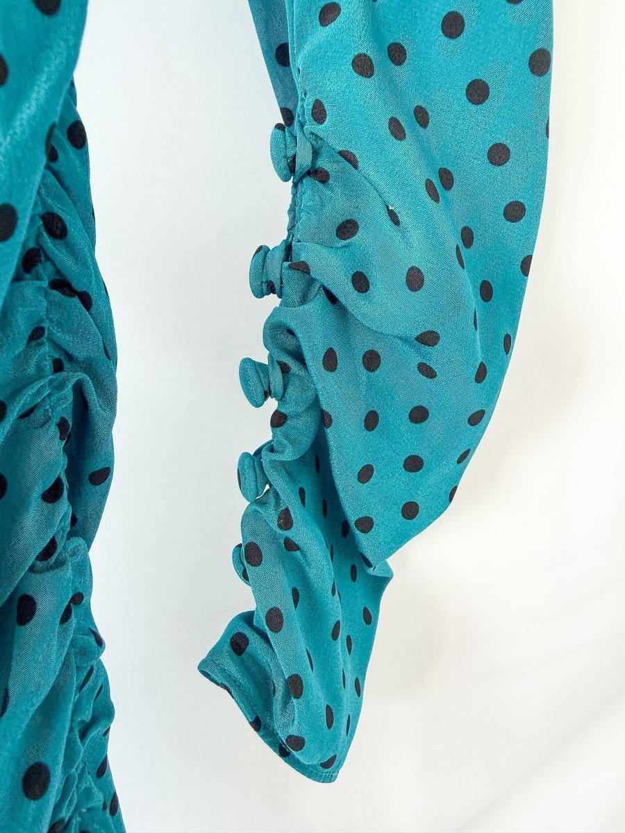 Alessandra Rich Blue Polka Dot Puff Sleeve Mini Dress - Imagen 6