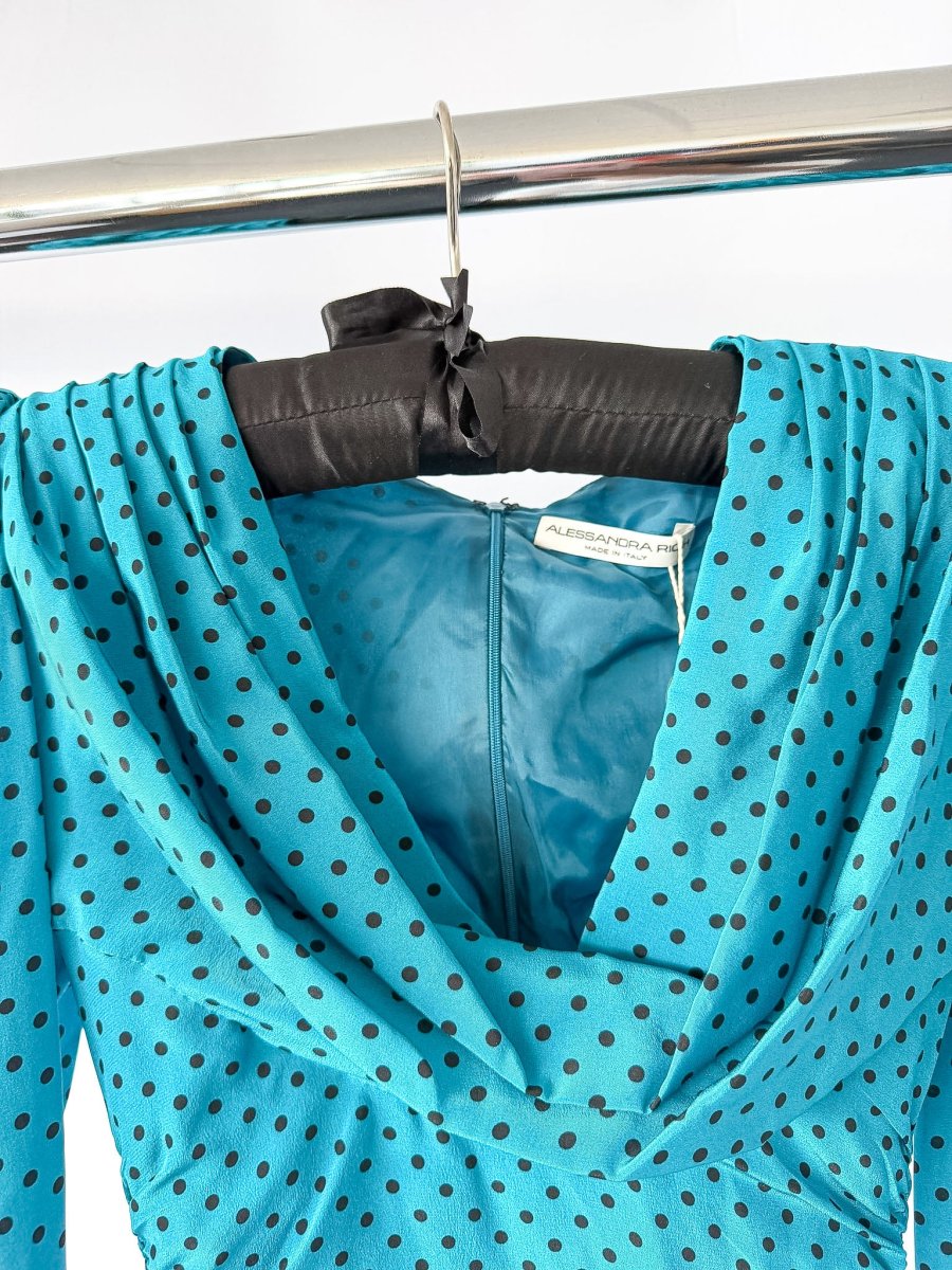 Alessandra Rich Blue Polka Dot Puff Sleeve Mini Dress - Imagen 7