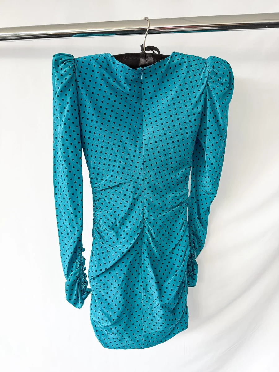 Alessandra Rich Blue Polka Dot Puff Sleeve Mini Dress - Imagen 9