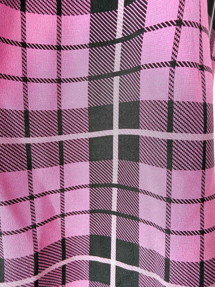 Alessandra Rich Pink Tartan Heart Detail Lace Trim Silk Mini Dress - Imagen 9