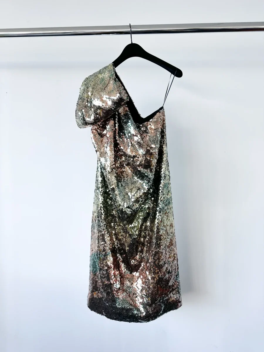 Halpern Sequinned One Shoulder Multicoloiur Party Dress - Imagen 3