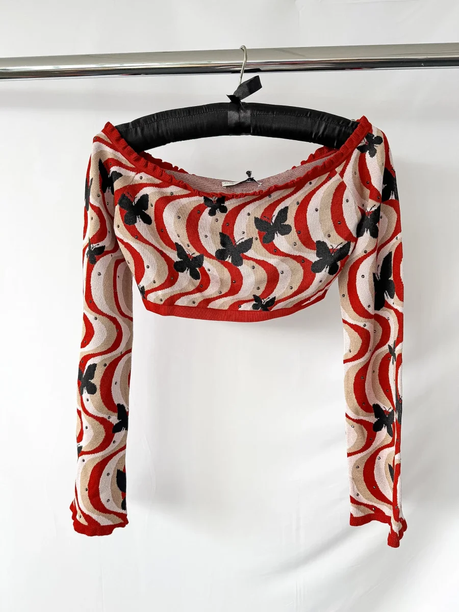 Alessandra Rich Cropped Jacquard Knit Top with Embellishments - Imagen 5