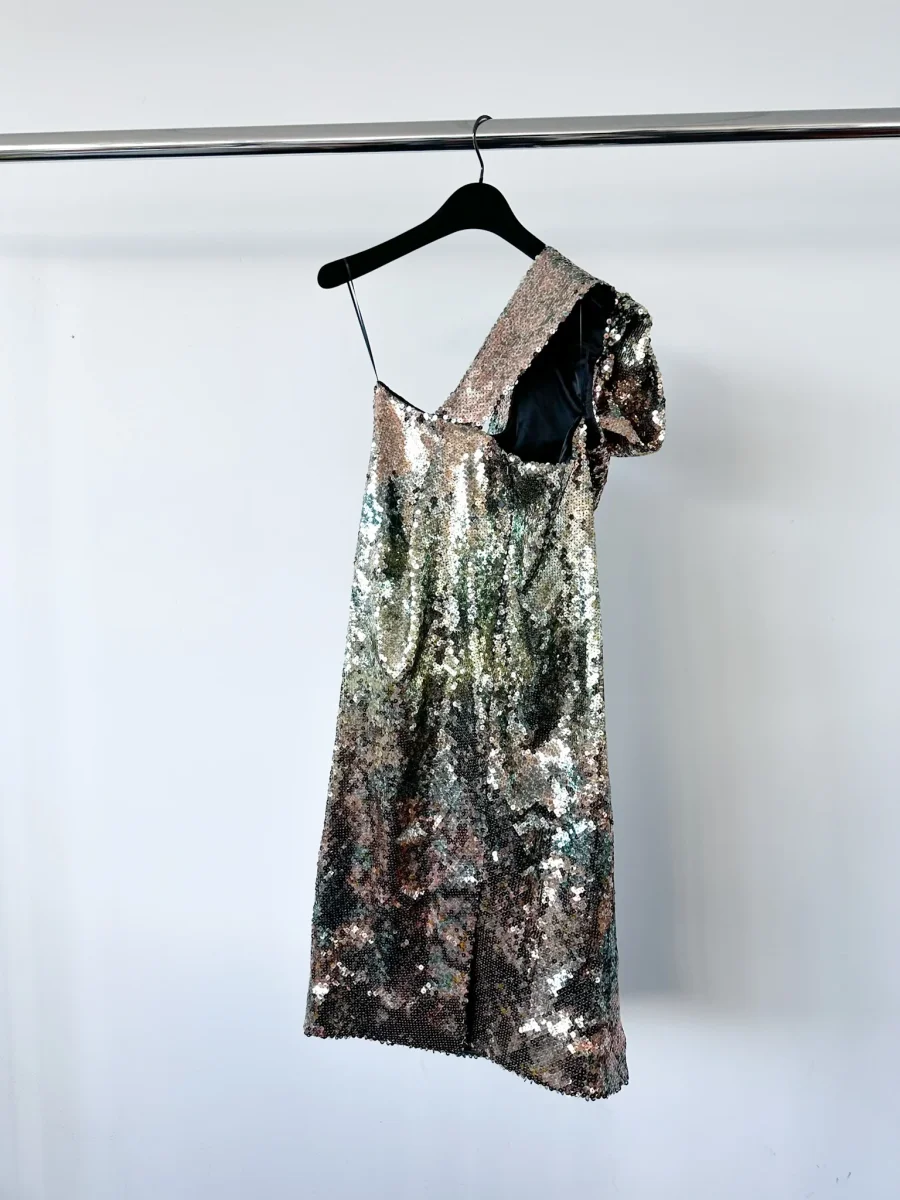 Halpern Sequinned One Shoulder Multicoloiur Party Dress - Imagen 4