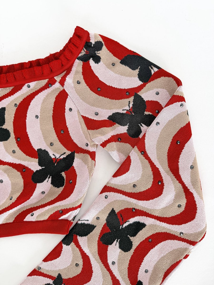 Alessandra Rich Cropped Jacquard Knit Top with Embellishments - Imagen 9