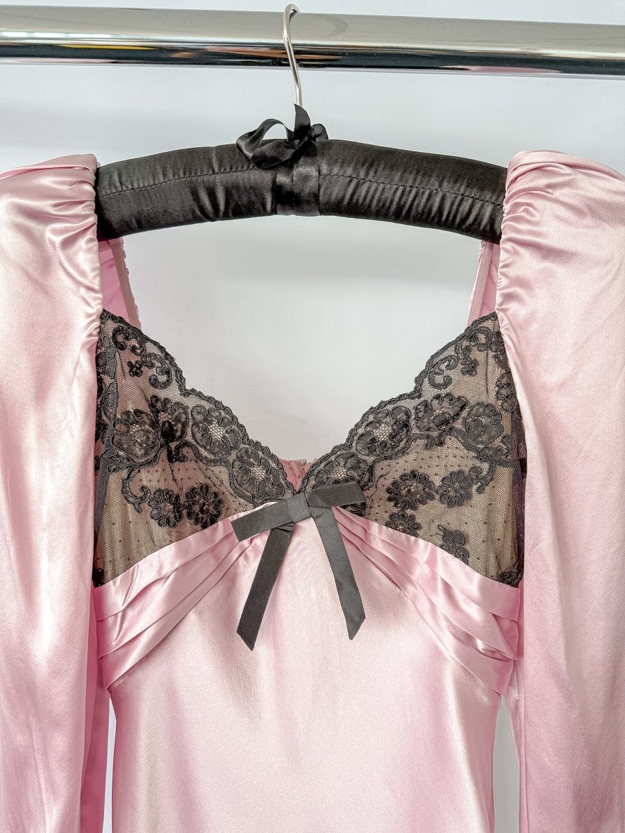 Alessandra Rich Pink Lace Trimmed Silk Satin Midi Dress - Imagen 5