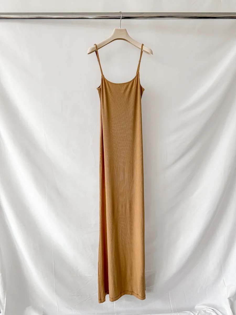 Skims Soft Lounge Ribbed Stretch Modal Slip Camel Brown Dress - Imagen 4
