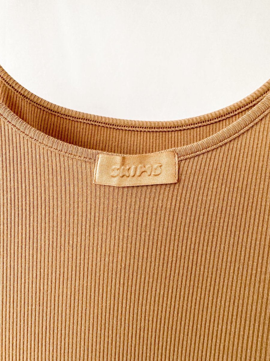 Skims Soft Lounge Ribbed Stretch Modal Slip Camel Brown Dress - Imagen 7