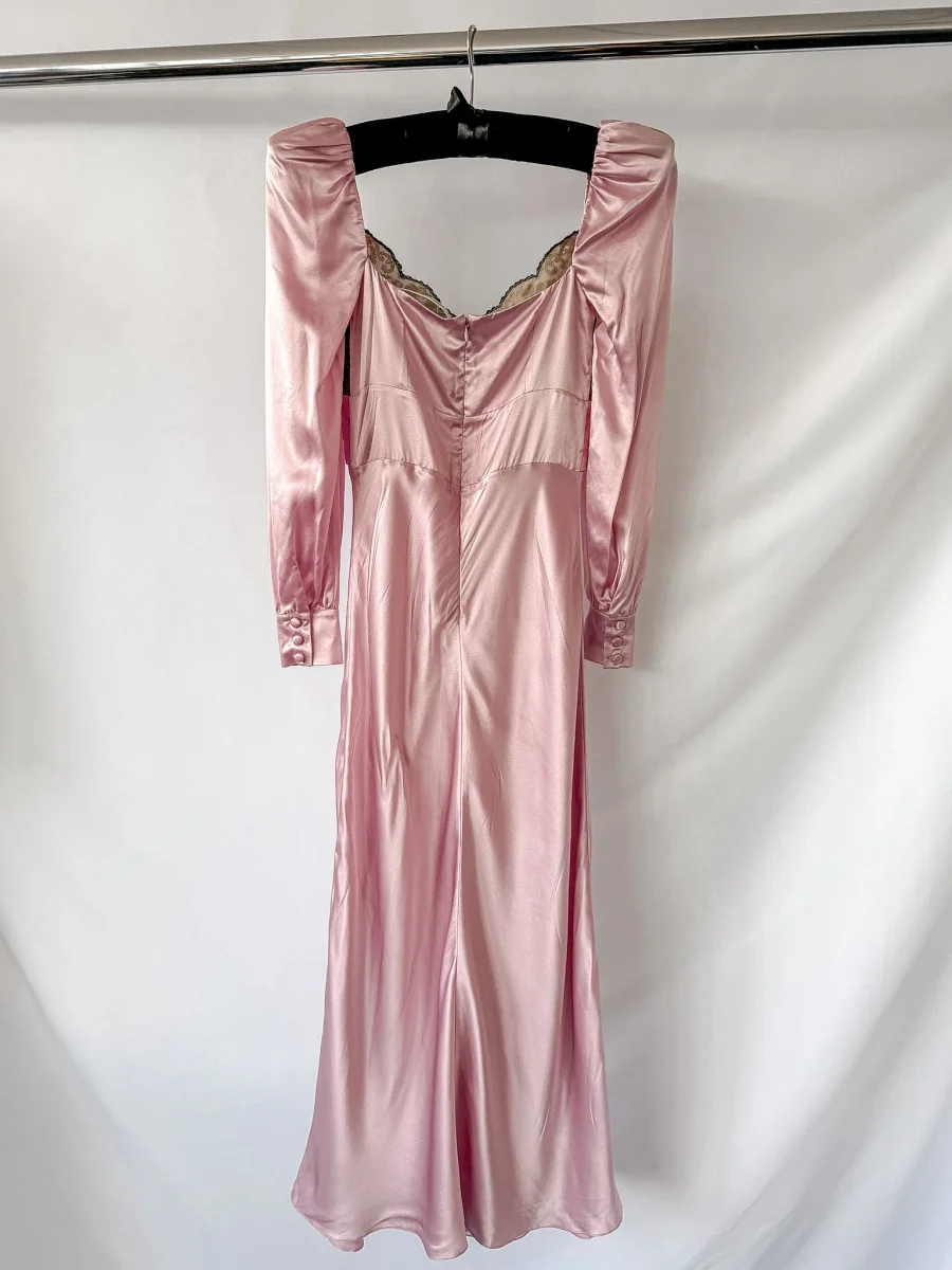 Alessandra Rich Pink Lace Trimmed Silk Satin Midi Dress - Imagen 7