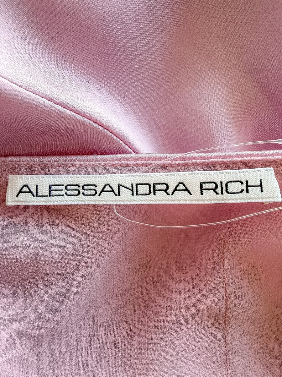 Alessandra Rich Pink Lace Trimmed Silk Satin Midi Dress - Imagen 8