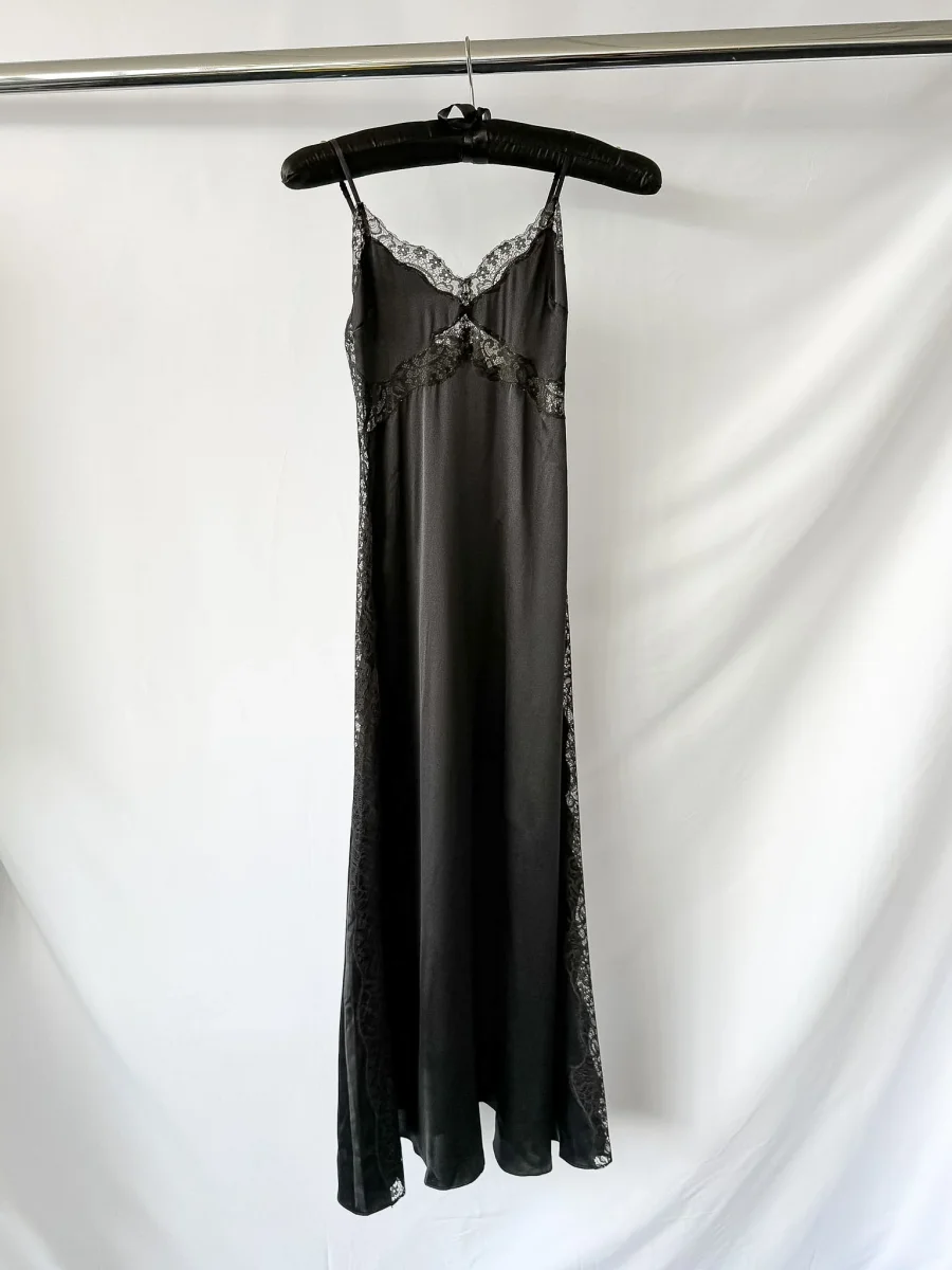 Reformation Black Mackenzie Lace Trim Silk Slip Midi Dress - Imagen 8