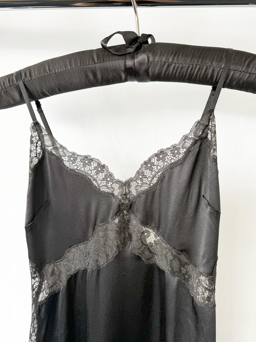 Reformation Black Mackenzie Lace Trim Silk Slip Midi Dress - Imagen 9