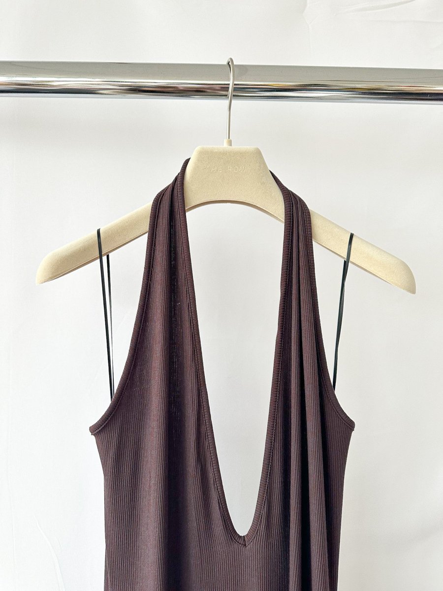 Skims Brown Ribbed Knit Stretch Woven Halterneck Maxi Dress - Imagen 8