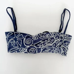 Agua Bendita Blue Embroidered Brietta Bikini Top