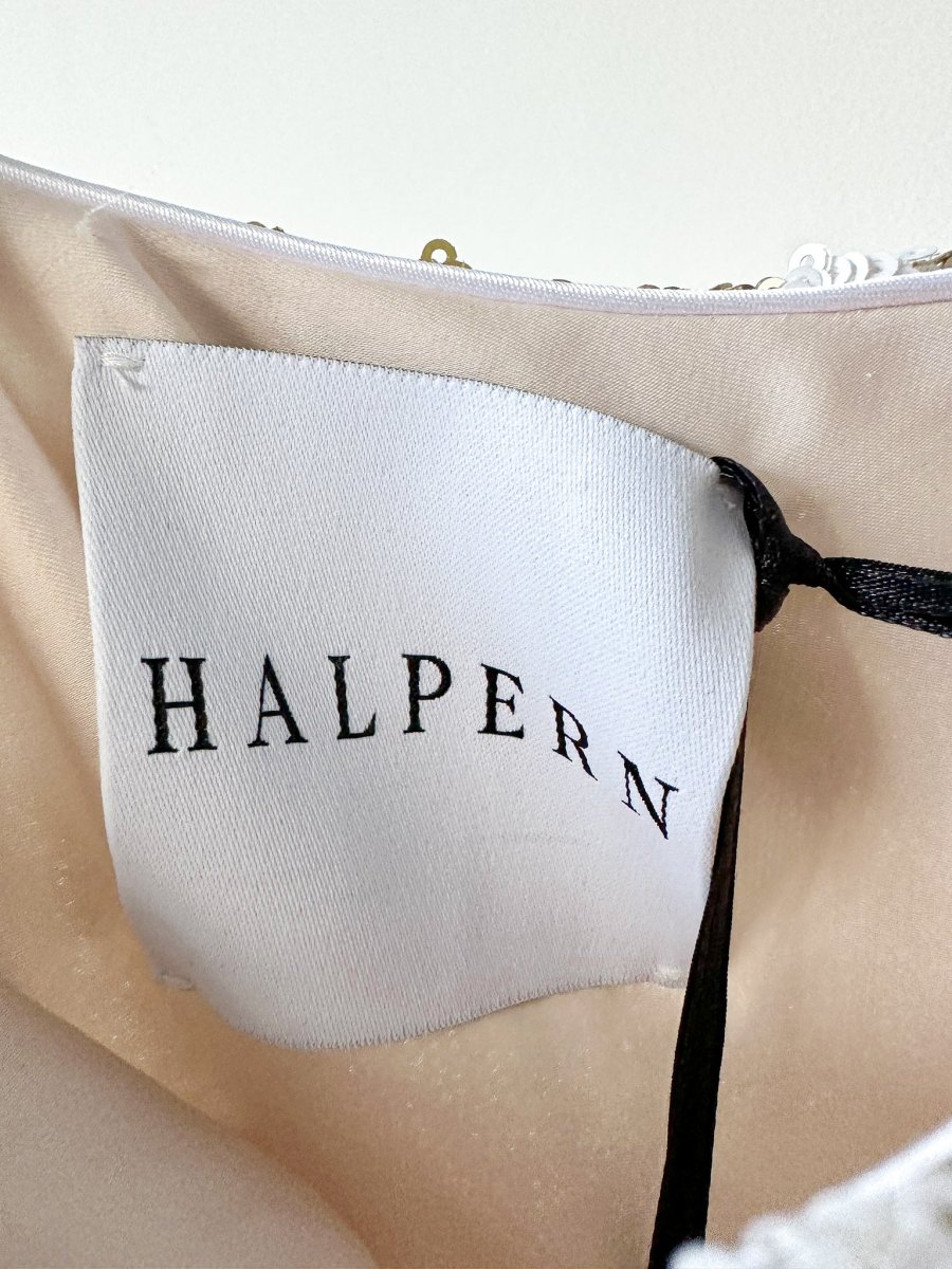 Halpern Tiger Gold White Full Sequinned One Shoulder 70s Disco Party Midi Dress - Imagen 9