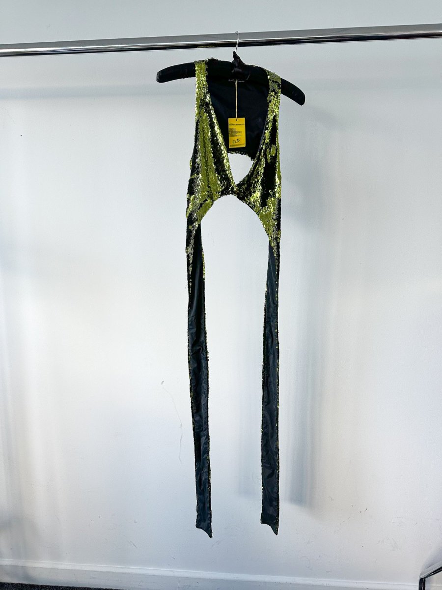 Marques Almeida Green Cutout-Back Sequinned Party Crop Top - Imagen 9