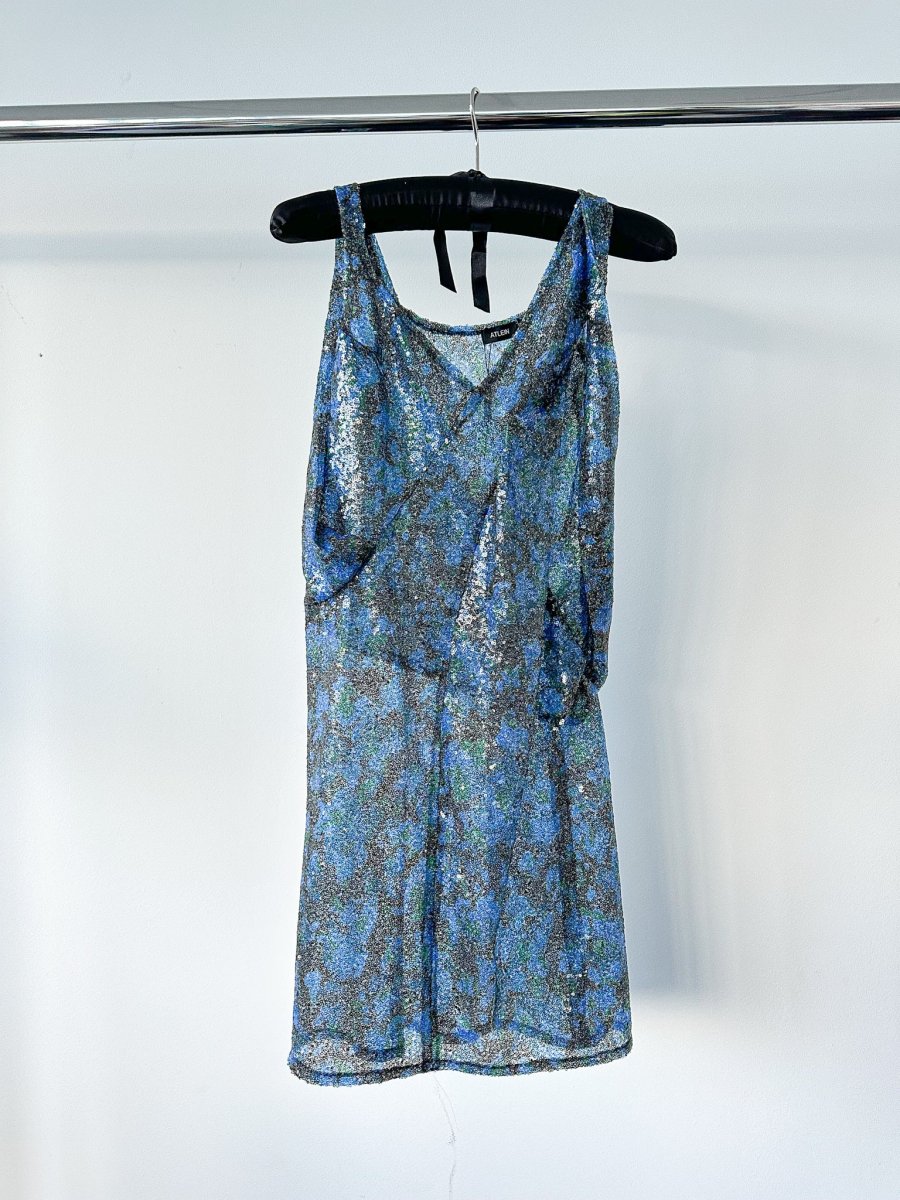 Atlein Blue Sequinned Floral Dress - Imagen 2