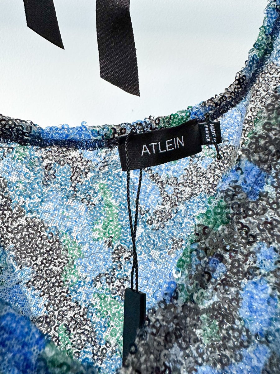 Atlein Blue Sequinned Floral Dress - Imagen 3