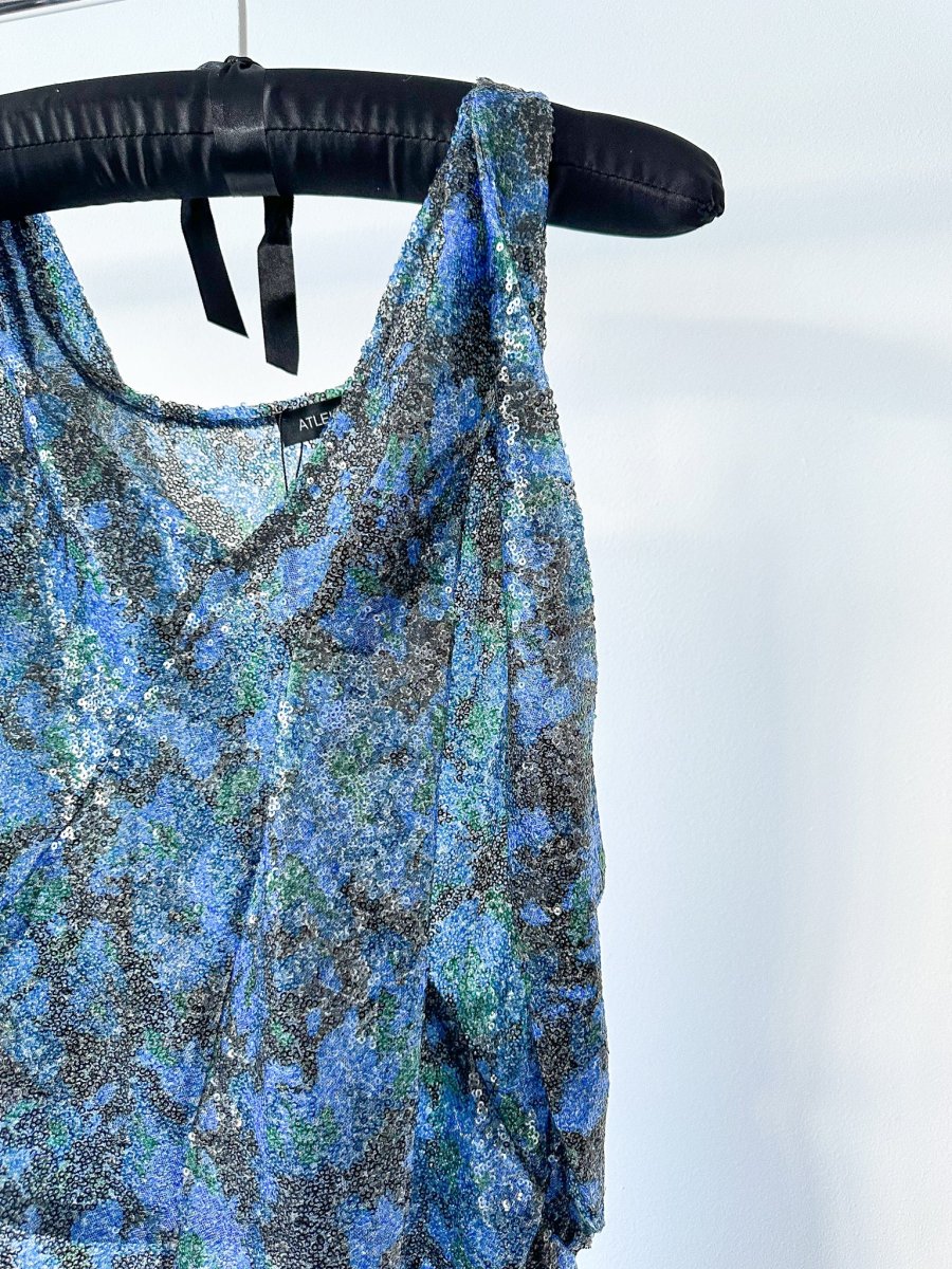 Atlein Blue Sequinned Floral Dress - Imagen 5