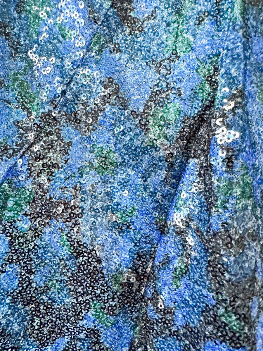 Atlein Blue Sequinned Floral Dress - Imagen 4