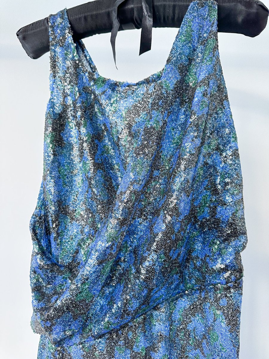 Atlein Blue Sequinned Floral Dress - Imagen 7