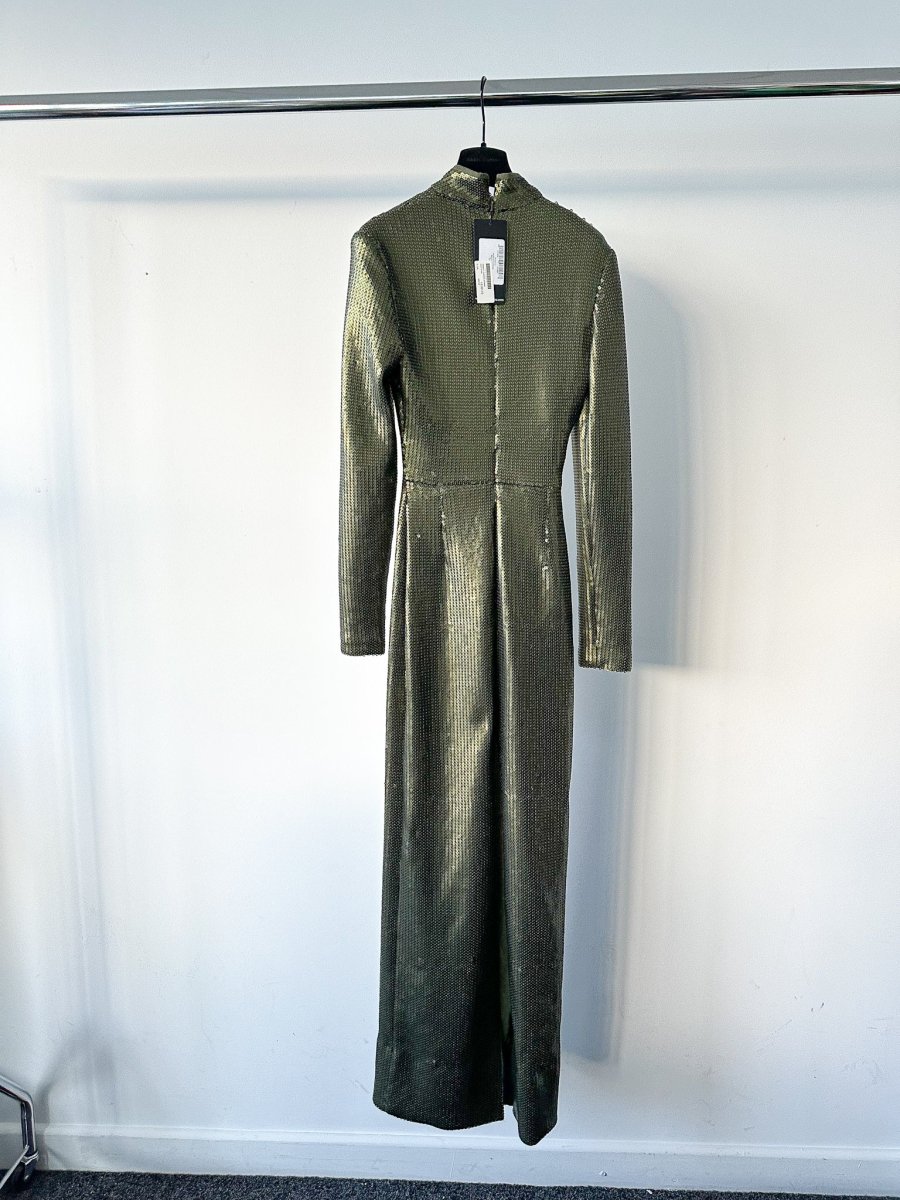 David Koma Green Sequinned Long Sleeve High Neck Mesh Detail Gown Dress Matches Fashion Exclusive - Imagen 5
