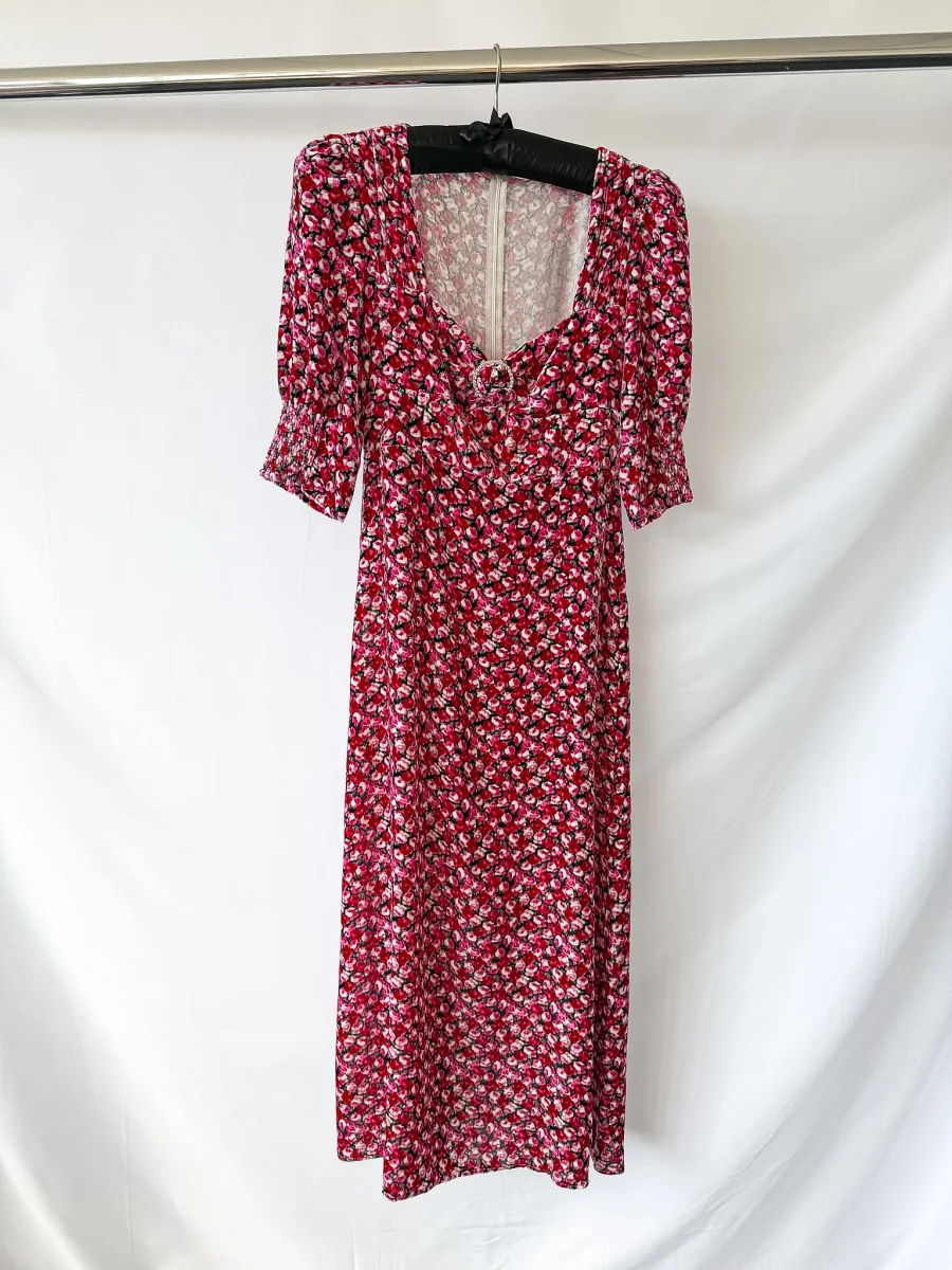Rixo Karen Velvet Floral Print Crystal Detail Midi Dress - Imagen 5