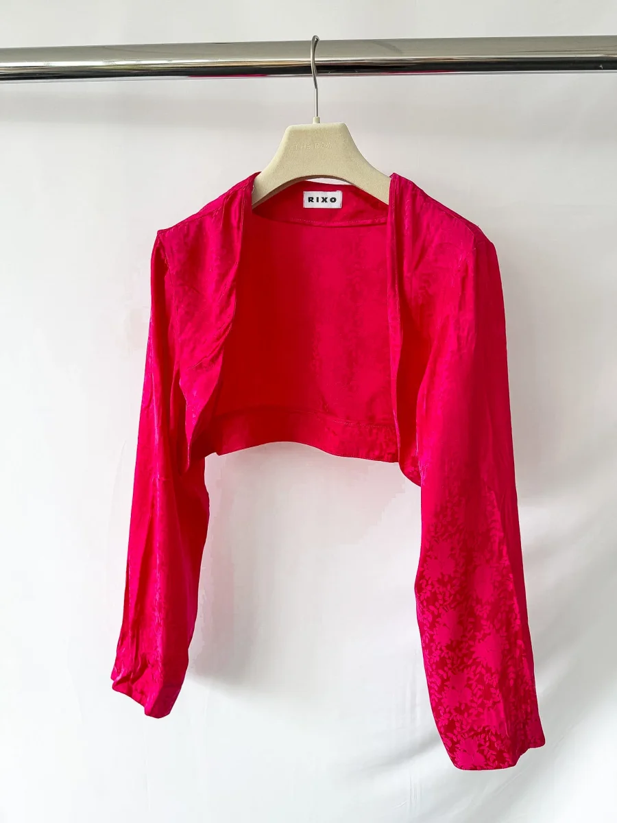 Rixo London Pink Satin Floral Shrug Cardigan - Imagen 2