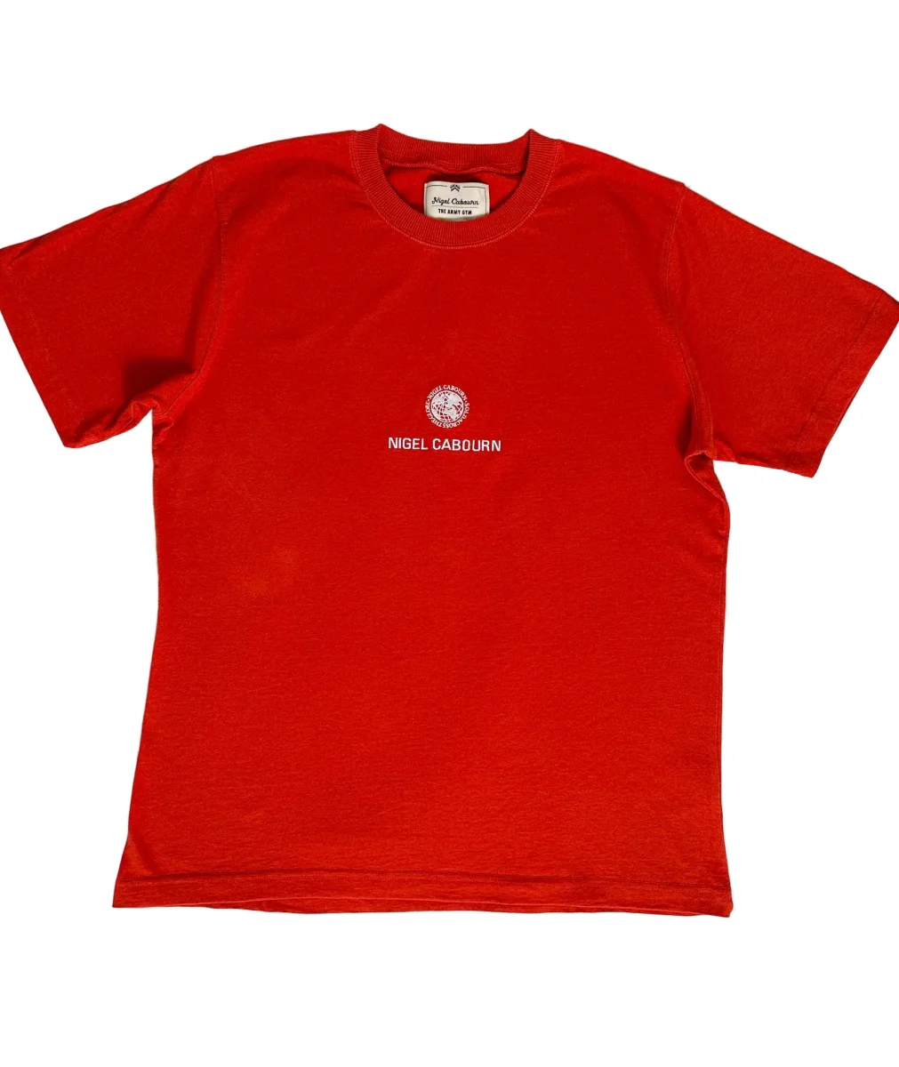 Nigel Cabourn Orange Globe Logo Embroider Spellout Tee - Imagen 2