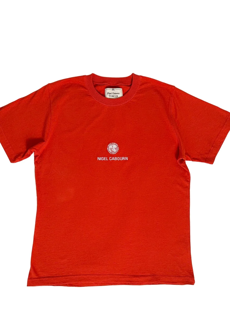 Nigel Cabourn Orange Globe Logo Embroider Spellout Tee - Imagen 4