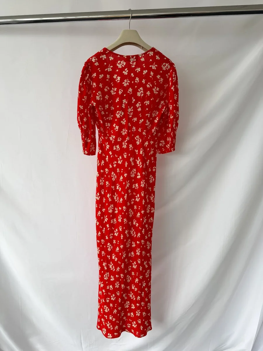 Rixo London Red Zadie Floral Crepe Midi Dress - Imagen 6