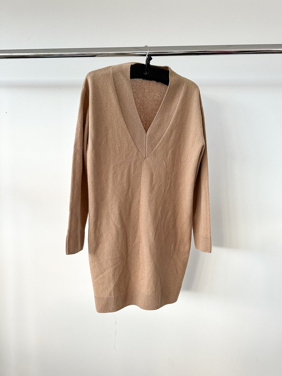DRIES VAN NOTEN Taluka Wool V-Neck Camel Sweater Jumper Dress - Imagen 6
