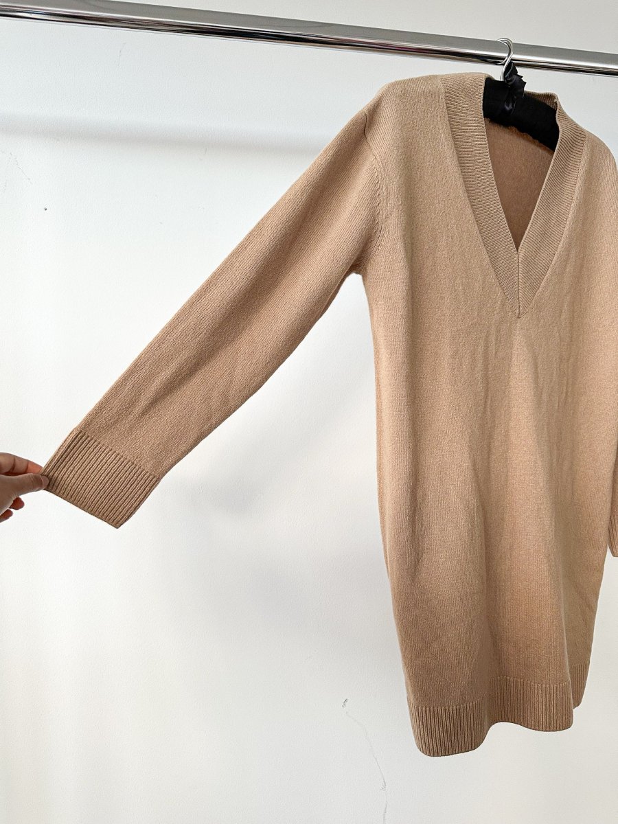 DRIES VAN NOTEN Taluka Wool V-Neck Camel Sweater Jumper Dress - Imagen 8