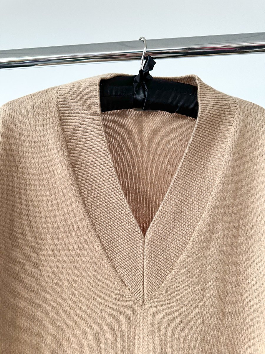 DRIES VAN NOTEN Taluka Wool V-Neck Camel Sweater Jumper Dress - Imagen 7