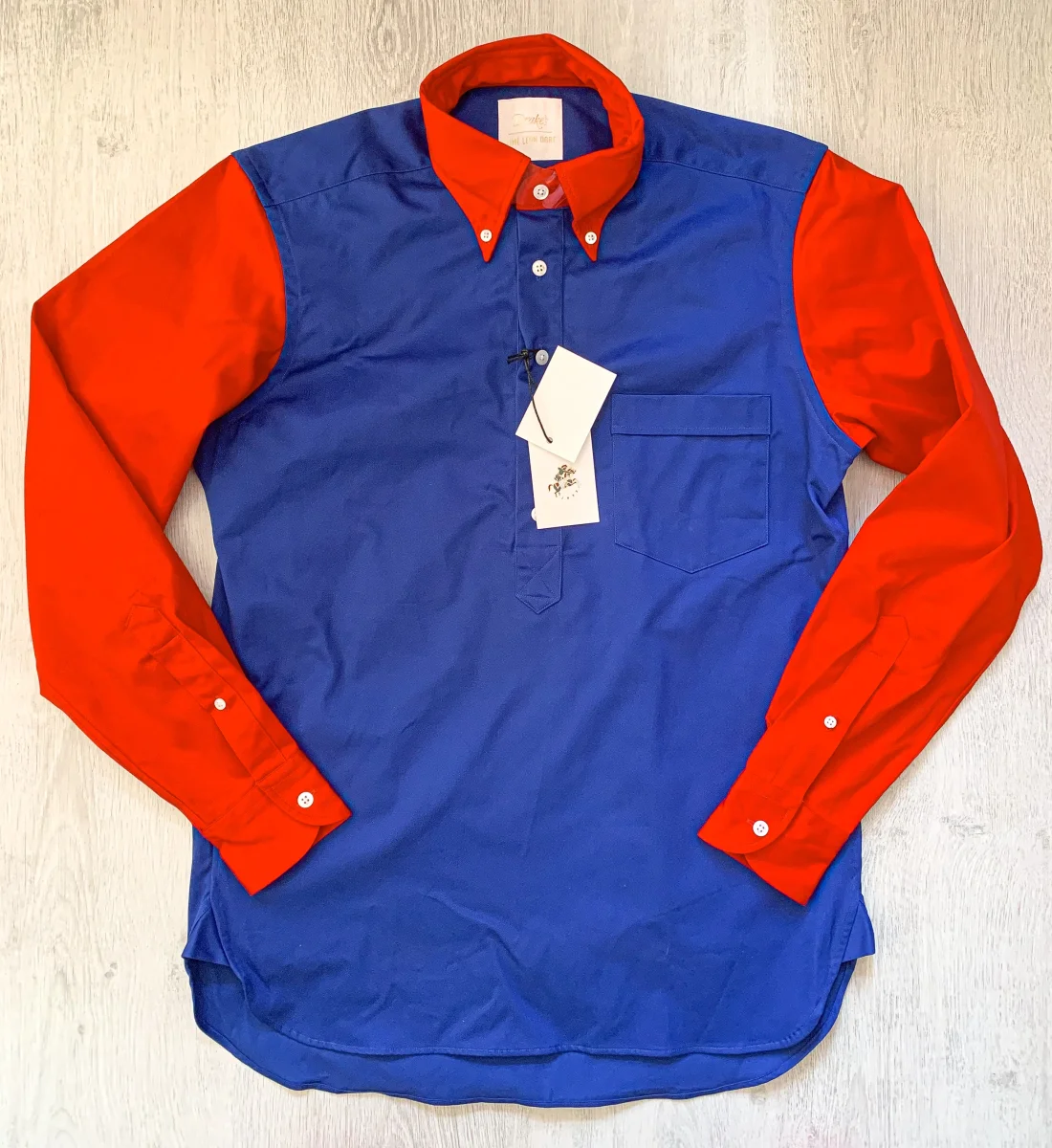 Drake's Colour Block Blue & Red Shirt