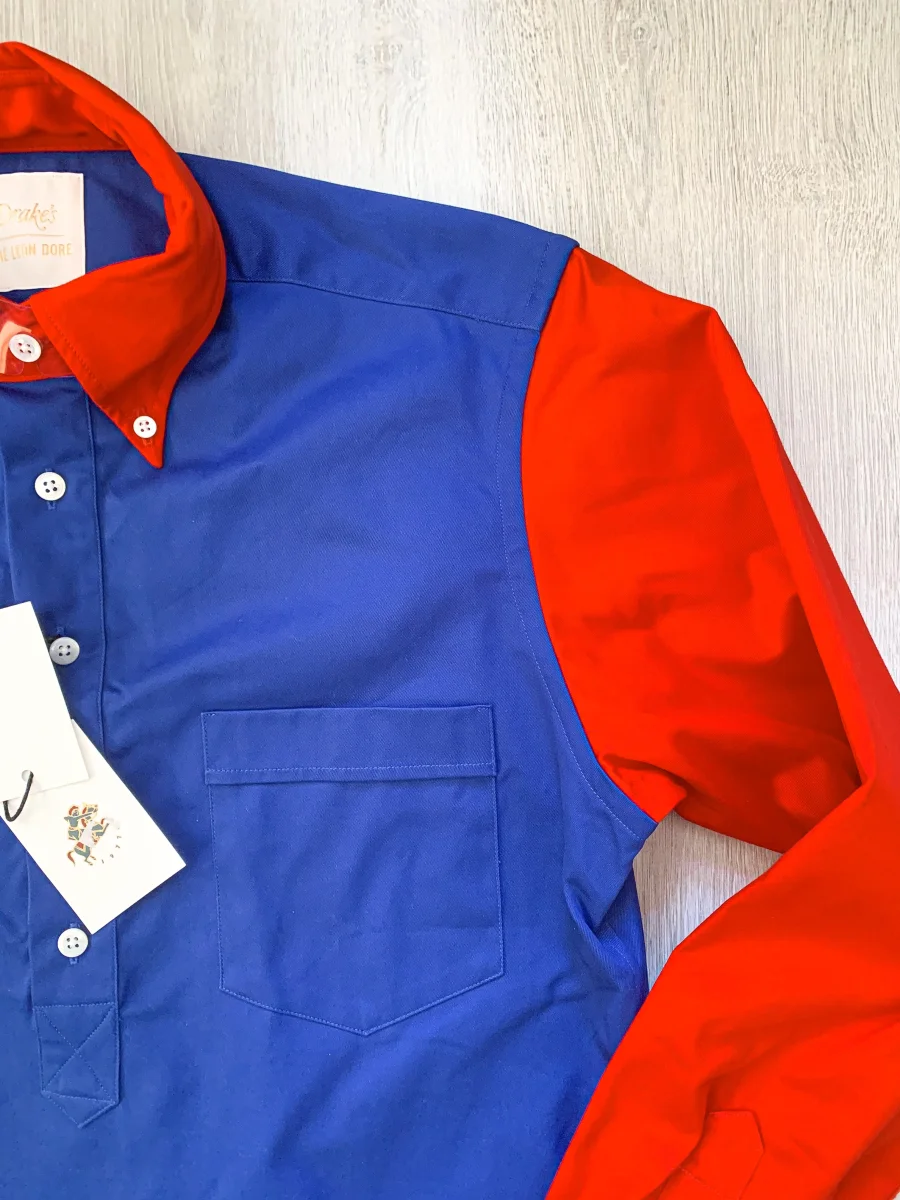 Drake's Colour Block Blue & Red Shirt - Imagen 5