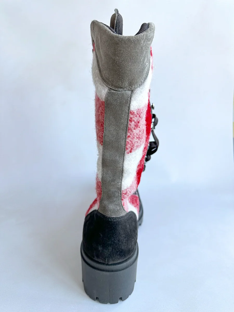Emporio Armani Red Checked Wool Winter Suede Boots - Imagen 7