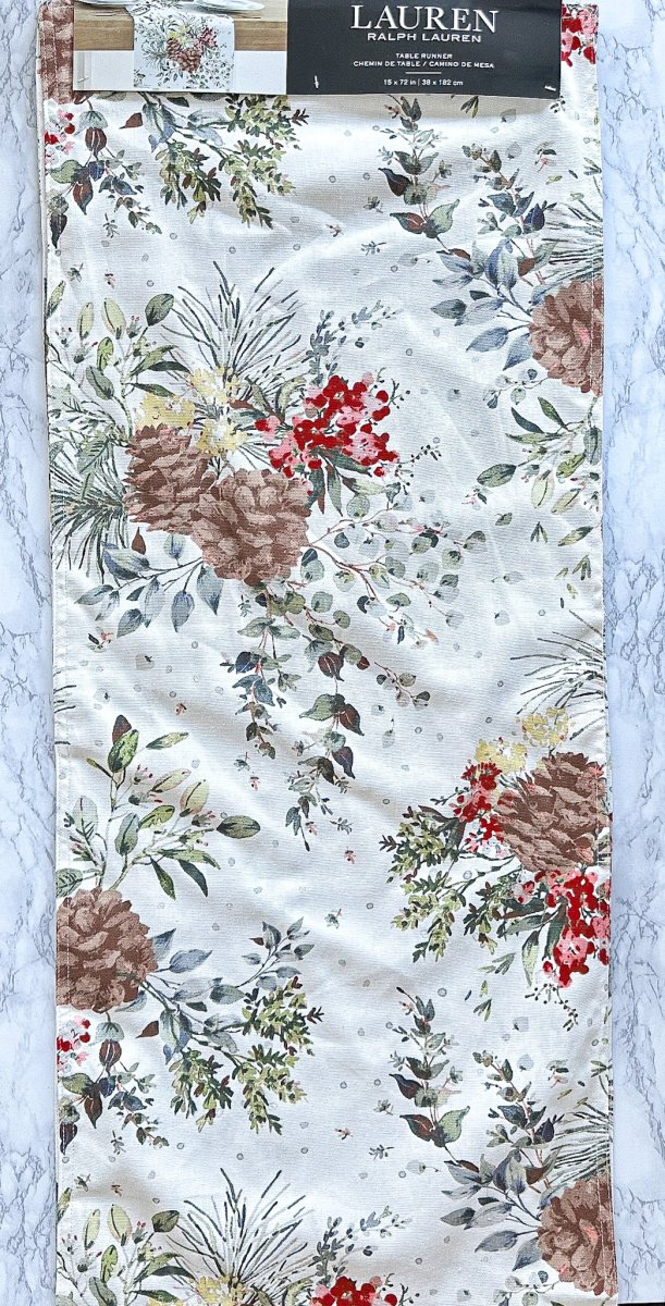 Lauren Ralph Lauren Festive Pine Cone Winter Christmas Tablerunner - Imagen 2