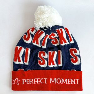 Perfect Moment Bobble Knit Ski Print Logo Beanie Hat