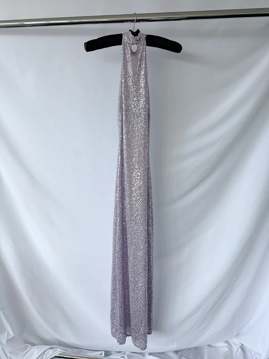 Rixo London Purple Zuri Sequined Halterneck Maxi Dress - Imagen 9