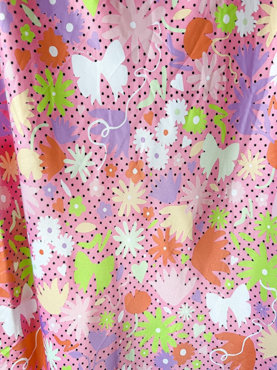 OLIVIA RUBIN Pink Satin Floral Polka Dot Amelia Midi Dress - Imagen 6