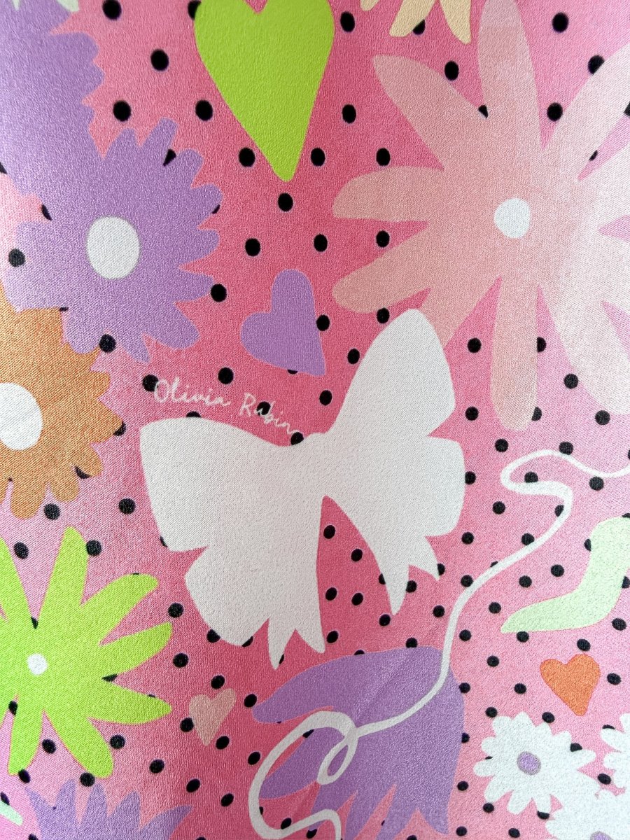 OLIVIA RUBIN Pink Satin Floral Polka Dot Amelia Midi Dress - Imagen 9