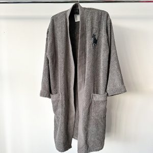 Ralph Lauren Grey Pony Embroidered Cotton Bath Robe