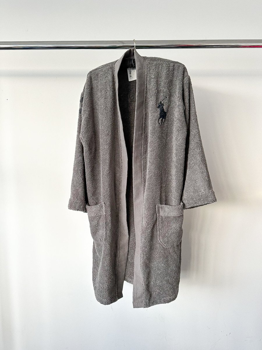 Ralph Lauren Grey Pony Embroidered Cotton Bath Robe - Imagen 2