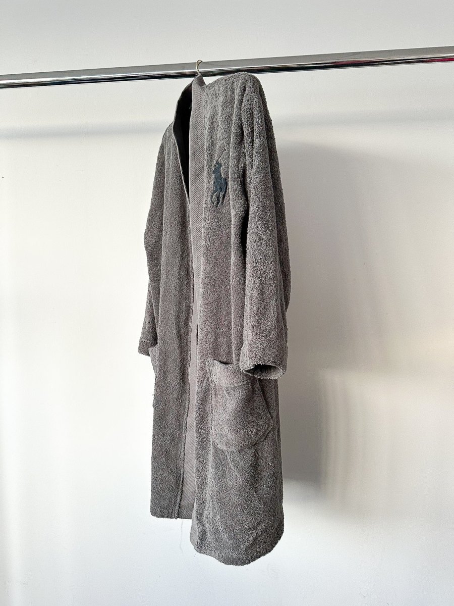 Ralph Lauren Grey Pony Embroidered Cotton Bath Robe - Imagen 5