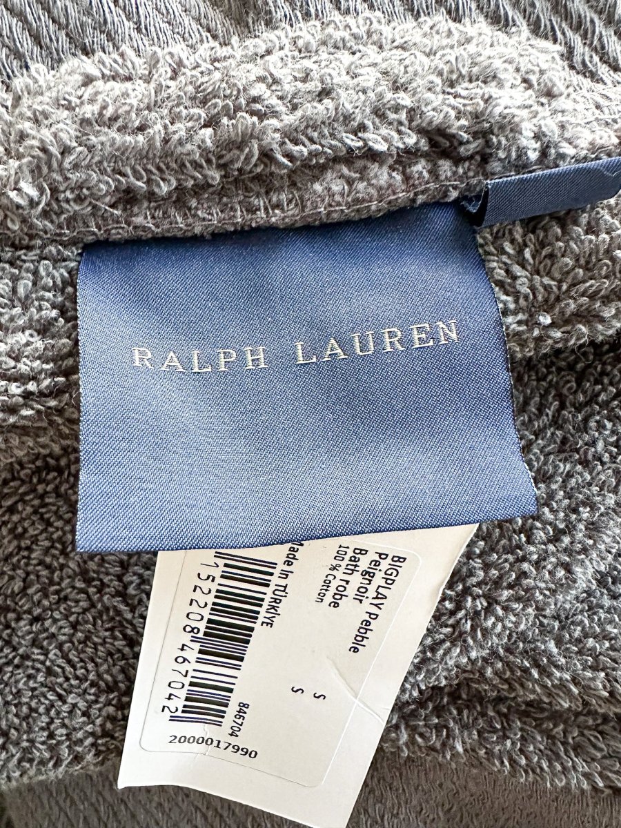 Ralph Lauren Grey Pony Embroidered Cotton Bath Robe - Imagen 9