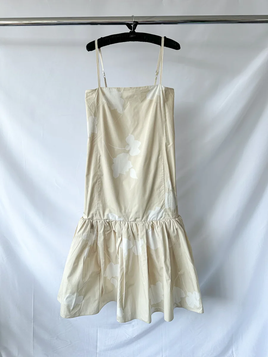 Another Tomorrow Floral Gathered Flounce Hem Cream Organic Cotton Dress - Imagen 3